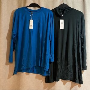 Eileen Fisher Bundle 2X Plus Size Tencel  Basic Long Sleeve Tops - Blue & Green